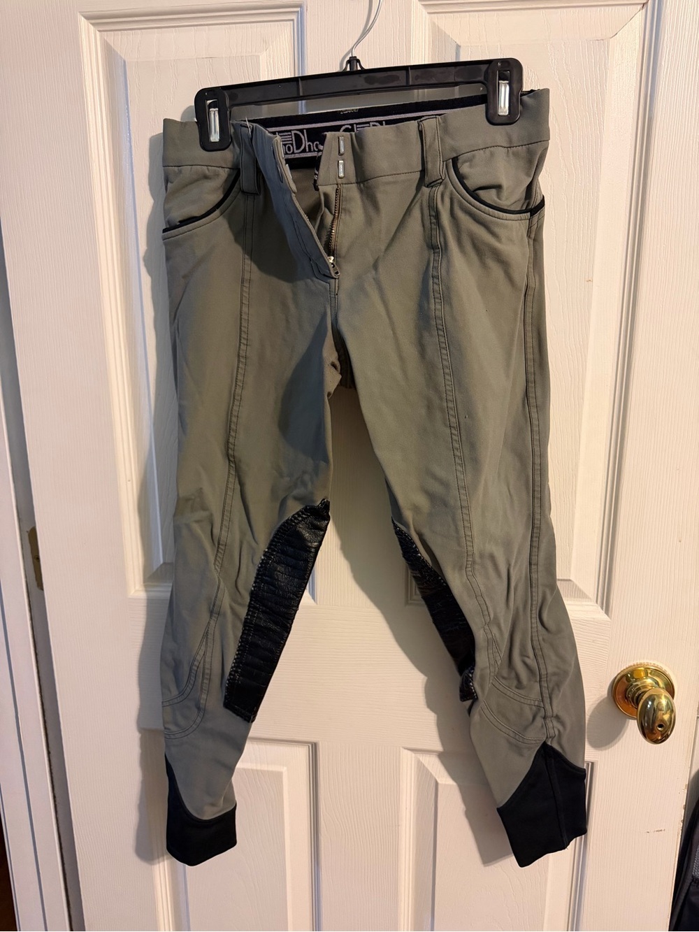 Women's Olive Riding Breeches with Knee Patch Detail